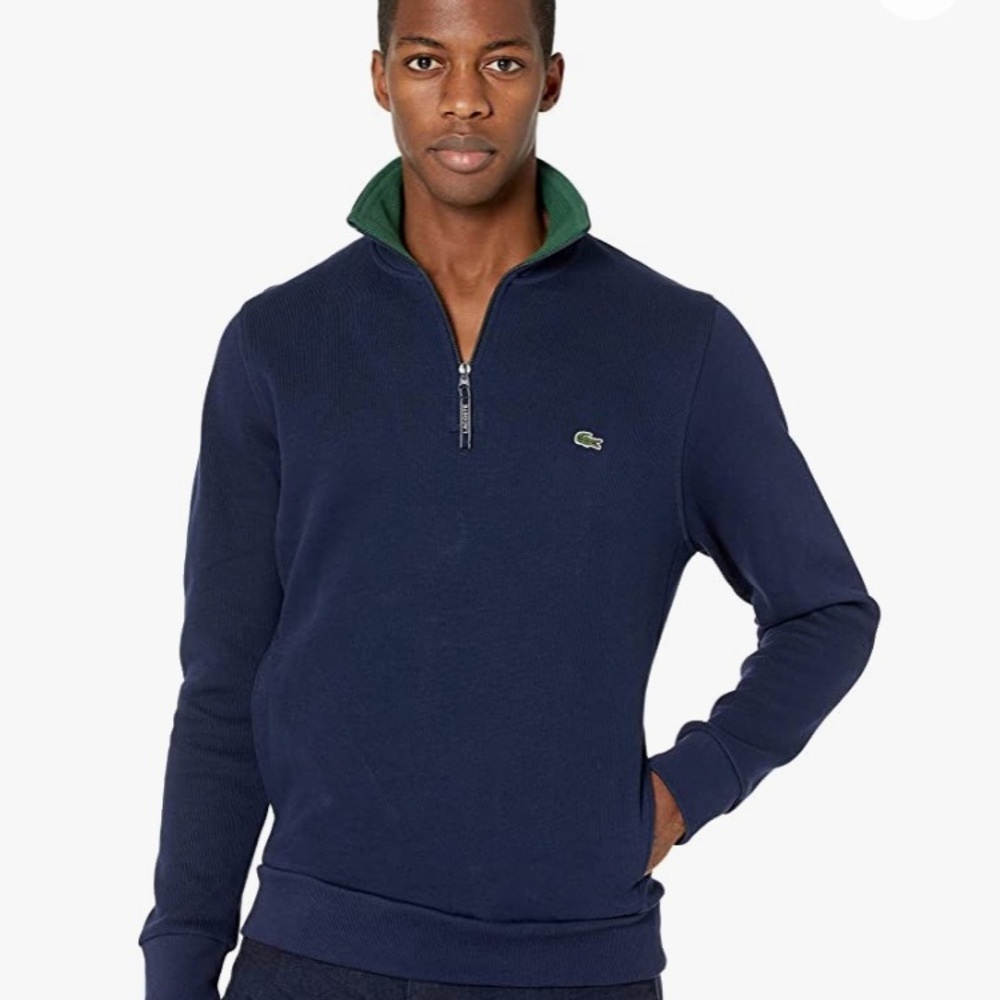 Lacoste 1/2 zip rib interlock sweatshirt navy